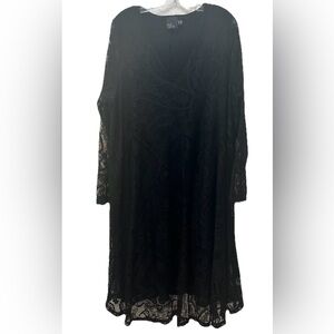 EUC ASOS CURVE Long Sleeved V-neck Lace Midi Dress Black 20